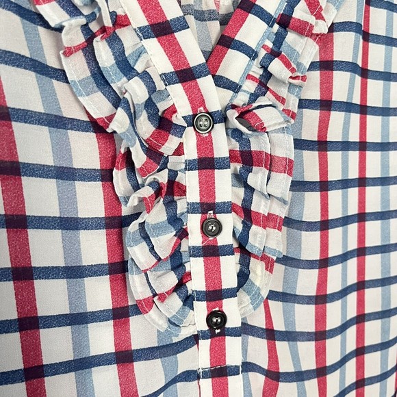 ModCloth Fun 2 Fun Sleeveless Plaid Red White Blue Office Blouse Women Size 3XL - Picture 6 of 10